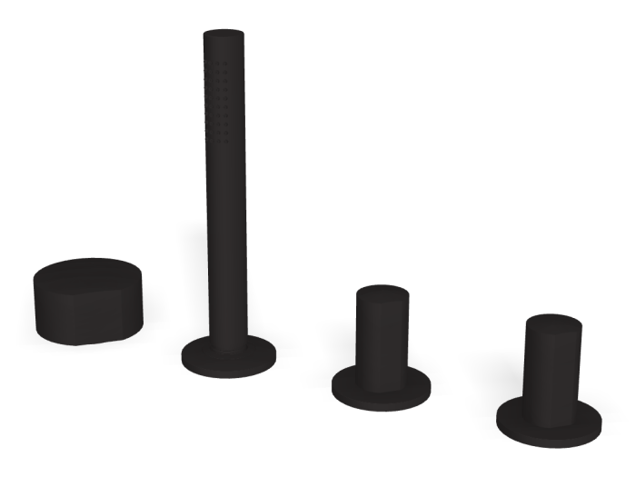 На изображении товар Смеситель для ванны Carlo Frattini SO, на борт, с вытяжным ручным душем, без излива, без ручек, цвет чёрный матовый от официального представителя в Москве