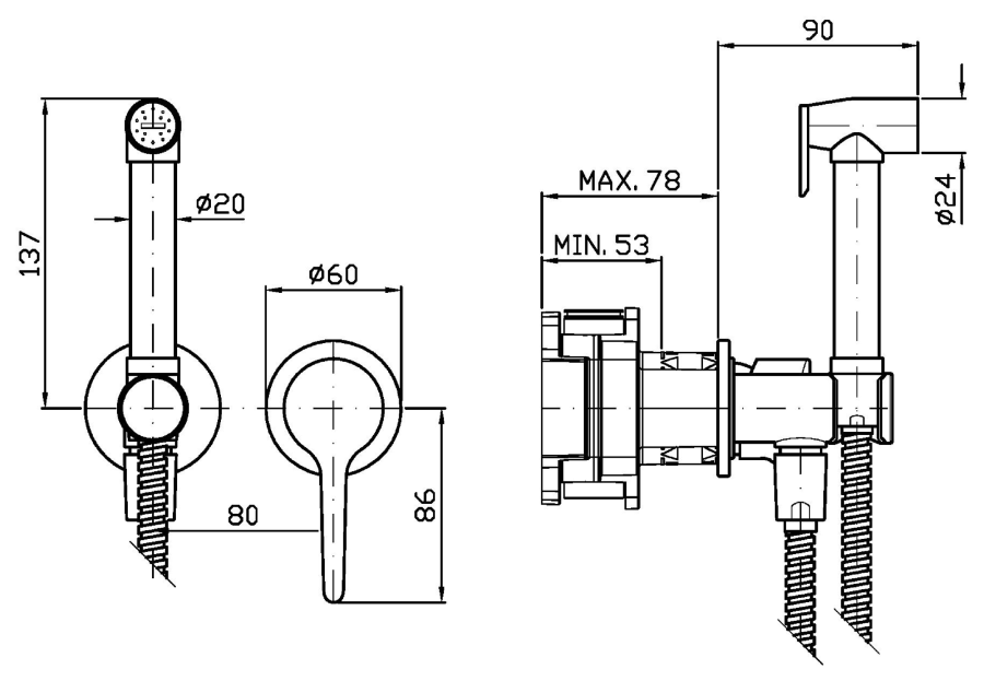 Гигиенический душ Zucchetti Medameda, с встраиваемым однорычажным смесителем, лейкой с запорным клапаном с подсоединением, шлангом, держателем, цвет Brushed British Gold PVD - изображение 2