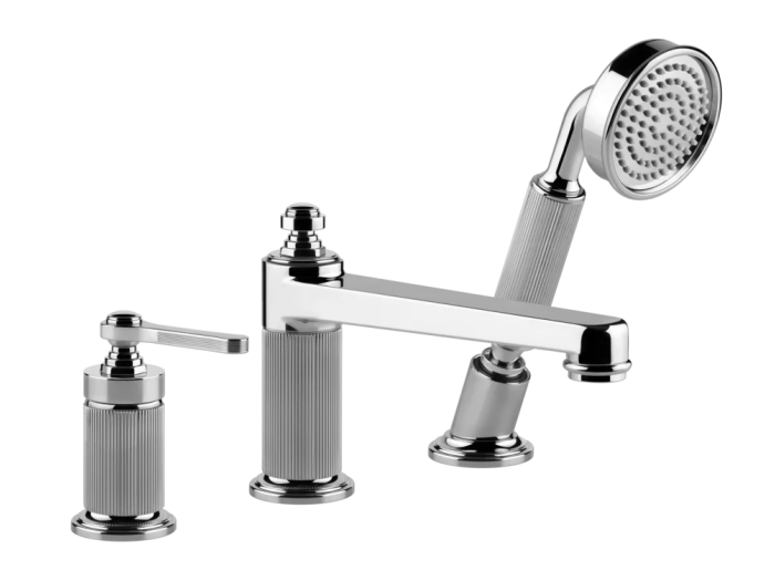 На изображении товар Смеситель для ванны Gessi Venti20, с изливом, дивертором, выдвижным ручным душем, цвет Chrome от официального представителя в Москве