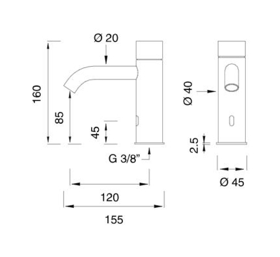Смеситель для раковины CeaDesign Infrared Taps and Sensors, H. 160 мм, с инфракрасным датчиком присутствия, цвет сатинированная сталь - изображение 2