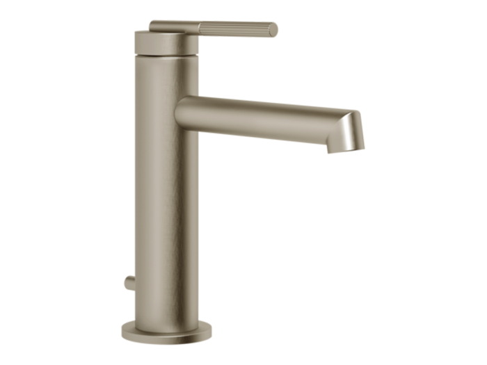 На изображении товар Смеситель для раковины Gessi Ingranaggio, однорычажный, с донным клапаном, цвет Finox Brushed Nickel от официального представителя в Москве