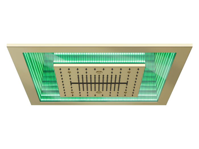 На изображении товар Накладная панель Gessi Sogni, 615x615 мм, для потолочной, многофункциональной душевой системы с хромотерапией, цвет Brass PVD от официального представителя в Москве