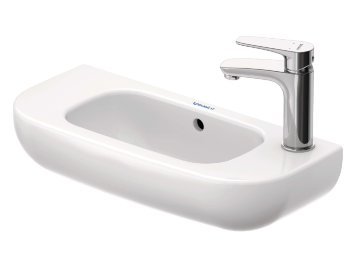 На изображении товар Раковина Duravit D-Code для рук, 500х220 мм, 1 отверстие под смеситель справа, цвет белый от официального представителя в Москве