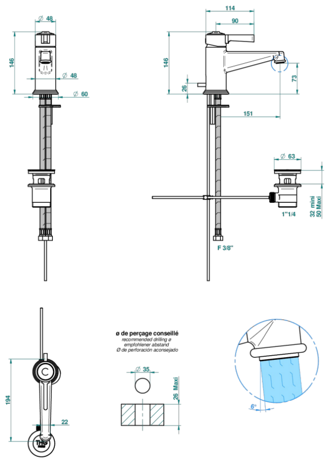 Смеситель для раковины THG Le 9 Howlite, однорычажный, донный клапан, цвет Brown bronze PVD - изображение 1