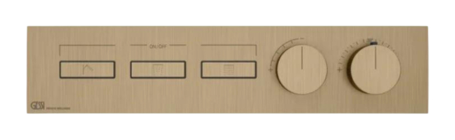 Термостат Gessi HI-FI, с кнопками вкл/выкл, до 3 функций одновременно, внешняя часть, ширина 455 мм, цвет Warm Bronze Brushed PVD