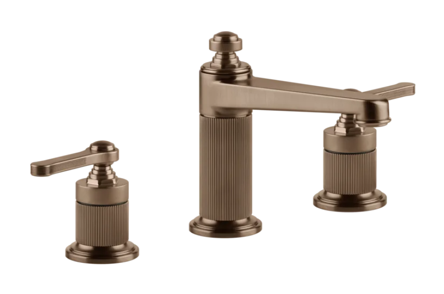Смеситель для раковины Gessi Venti20, на 3 отверстия, средний, без донного клапана, цвет Copper Brushed PVD