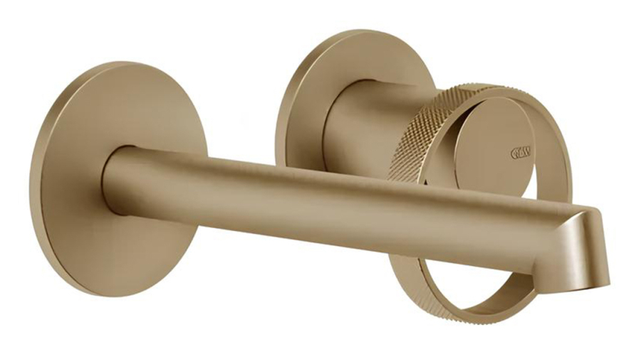 Смеситель для раковины Gessi Anello, настенный, с коротким изливом, без донного клапана, встраиваемый, внешняя часть, цвет Warm Bronze Brushed PVD