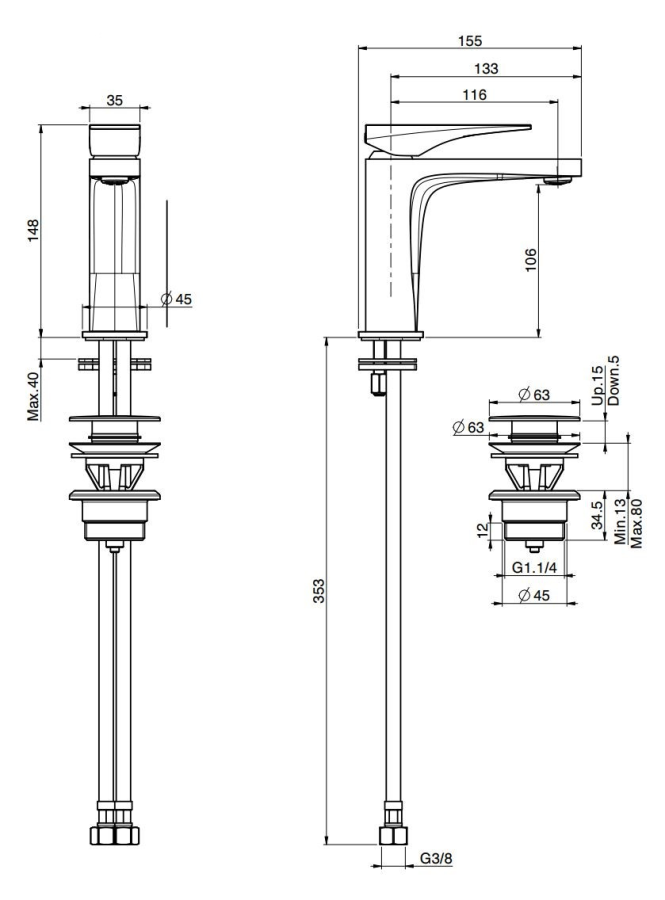 Смеситель для раковины Carlo Frattini Zeta, однорычажный, Н-146 мм, излив 116 мм, без донного клапана, цвет никель брашированный - изображение 3