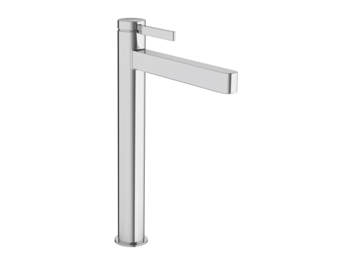 На изображении товар Смеситель для раковины Hansgrohe Finoris, высокий, со сливным клапаном Push‑Open, цвет хром от официального представителя в Москве