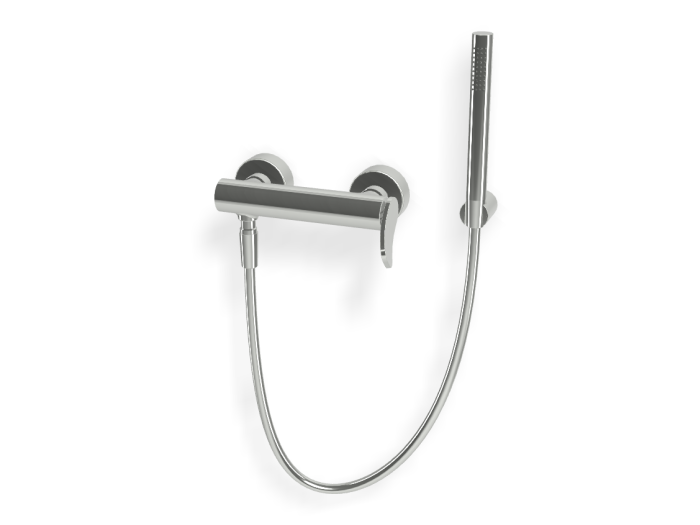 На изображении товар Душевой набор Carlo Frattini Flo: смеситель, ручной душ с настенным держателем, шланг хромалюкс 1500 мм, Н-222 мм, цвет хром от официального представителя в Москве