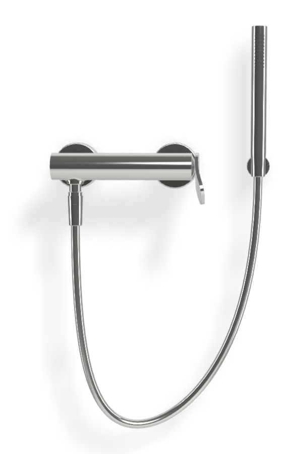 Душевой набор Carlo Frattini Flo: смеситель, ручной душ с настенным держателем, шланг хромалюкс 1500 мм, Н-222 мм, цвет хром - изображение 1