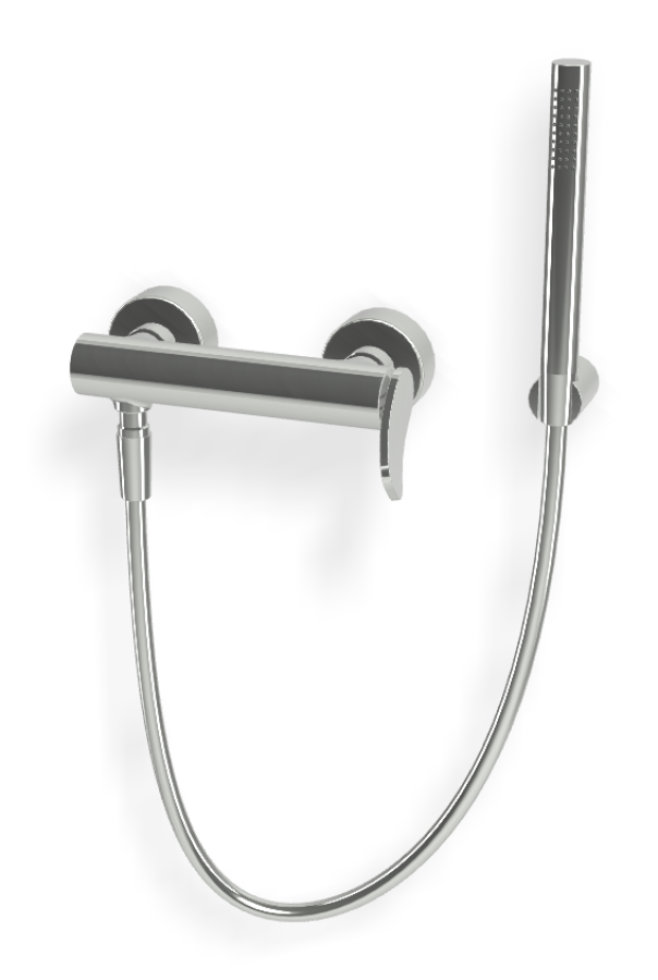 Душевой набор Carlo Frattini Flo: смеситель, ручной душ с настенным держателем, шланг хромалюкс 1500 мм, Н-222 мм, цвет хром