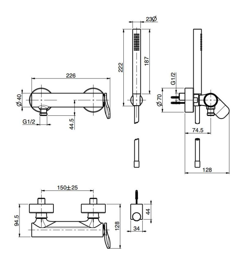 Душевой набор Carlo Frattini Flo: смеситель, ручной душ с настенным держателем, шланг хромалюкс 1500 мм, Н-222 мм, цвет хром - изображение 3