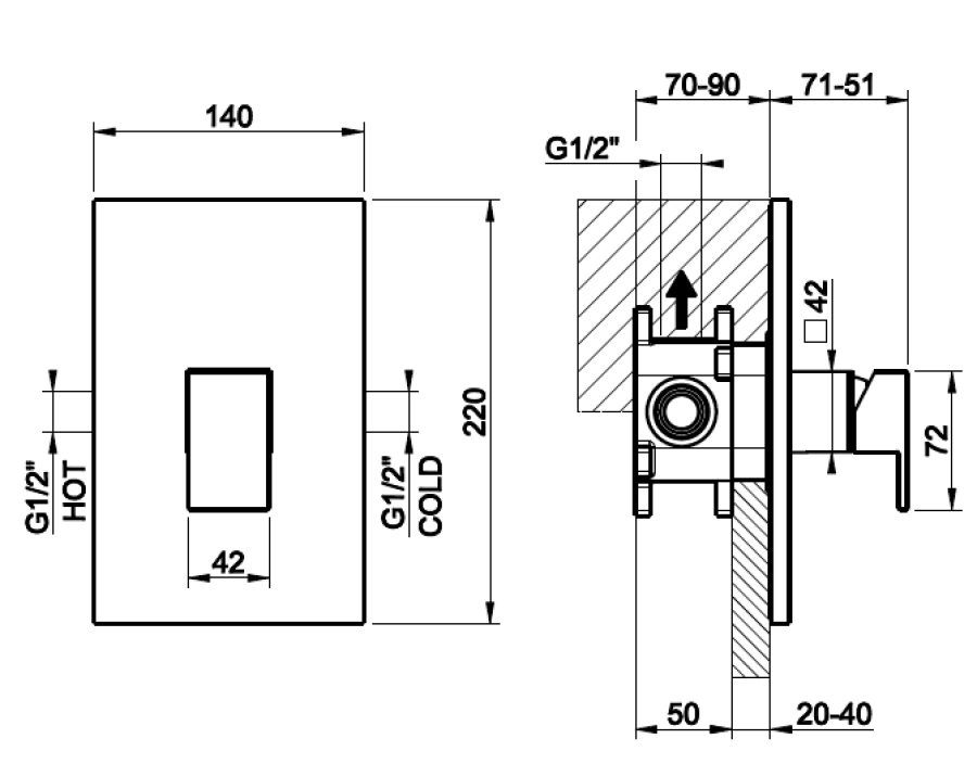 Cмеситель для душа Gessi Rettangolo, встраиваемый, однорычажный, на 1 выход, внешняя часть, цвет Warm Bronze Brushed PVD - изображение 1