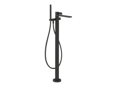 На изображении товар Смеситель для ванны Gessi Inverso, напольный, с переключателем и ручным душем, внешняя часть, Н-965 мм, цвет Matte Black от официального представителя в Москве