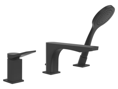 Смеситель для ванны Gessi Rilievo, на 3 отверстия с переключателем, изливом, выдвижным ручным душем, цвет Matte Black