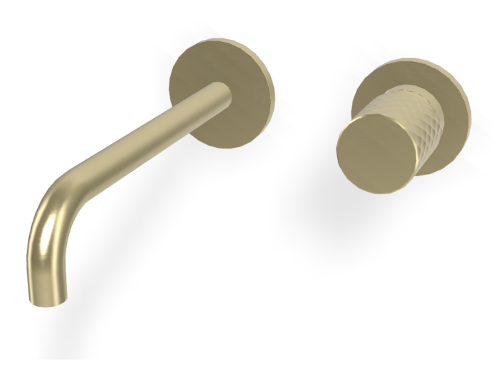 На изображении товар Смеситель для раковины Carlo Frattini Spillo Tech, ручка X Collection, настенный, с донным клапаном Click-Clack, излив 200 мм, внешняя часть, цвет брашированная шампань от официального представителя в Москве