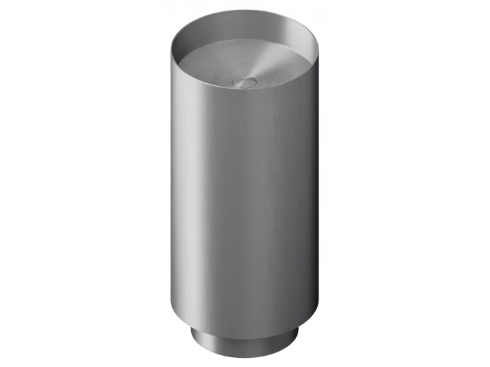 На изображении товар Раковина Newform Solo Steel E L., Ø375х850 мм, отдельностоящая, слив в стену, в комплекте донный клапан, крепление к полу, сталь, цвет PVD Brushed gun metal от официального представителя в Москве