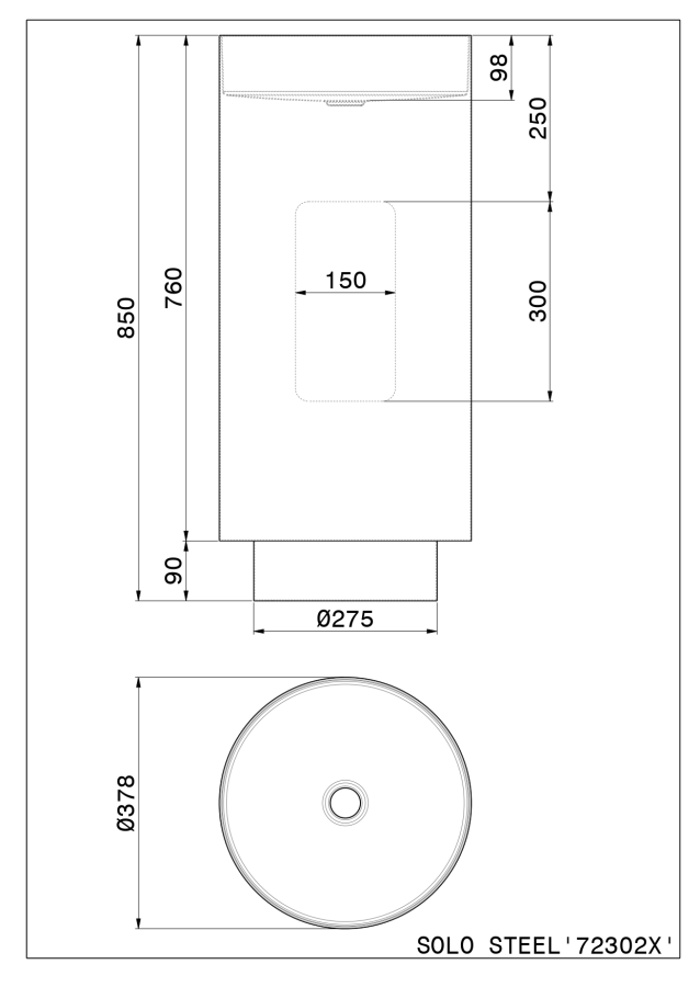 Раковина Newform Solo Steel E L., Ø375х850 мм, отдельностоящая, слив в стену, в комплекте донный клапан, крепление к полу, сталь, цвет PVD Brushed gun metal - изображение 2