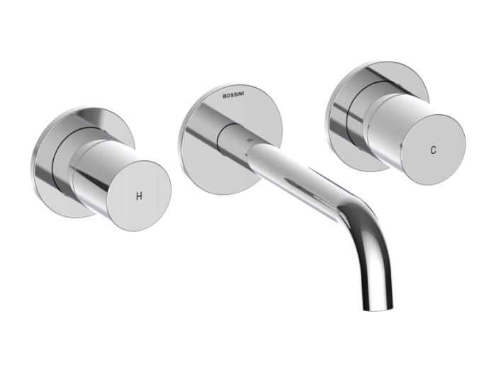 На изображении товар Cмеситель для раковины Bossini Teo, настенный, на 3 отверстия, внешняя часть, цвет хром от официального представителя в Москве