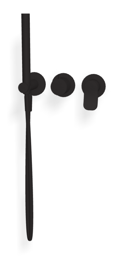 Смеситель для душа Carlo Frattini Flo, с переключателем на 2 потребителя, ручным душем, гибким шлангом хромалюкс 1500 мм, внешняя часть, цвет чёрный матовый