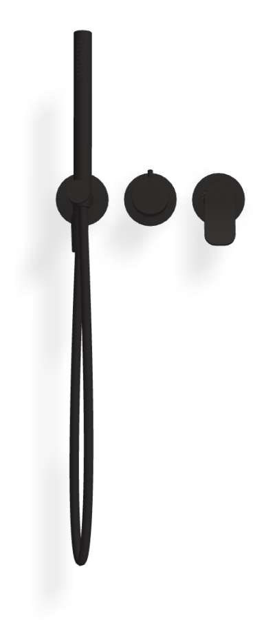 Смеситель для душа Carlo Frattini Flo, с переключателем на 2 потребителя, ручным душем, гибким шлангом хромалюкс 1500 мм, внешняя часть, цвет чёрный матовый - изображение 1