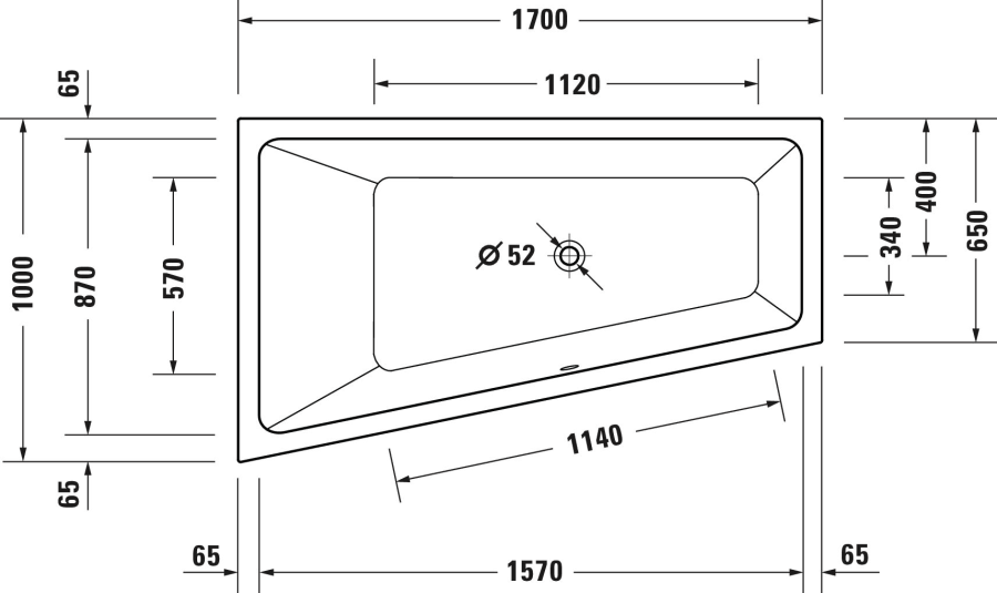 Ванна Duravit Duravit No.1, встраиваемая, 1700x1000 мм, трапеция, левый наклон, цвет белый - изображение 10