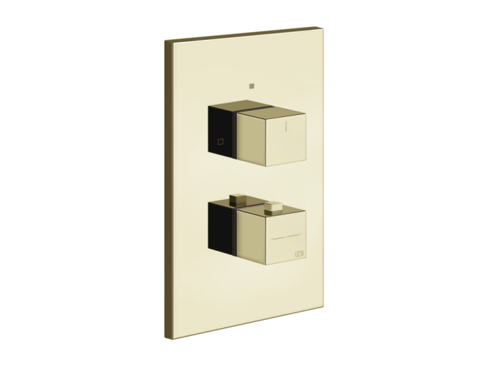 На изображении товар Термостат Gessi Rettangolo K, на 2 потребителя, 221х141х52 мм, встраиваемый, цвет Brass PVD от официального представителя в Москве