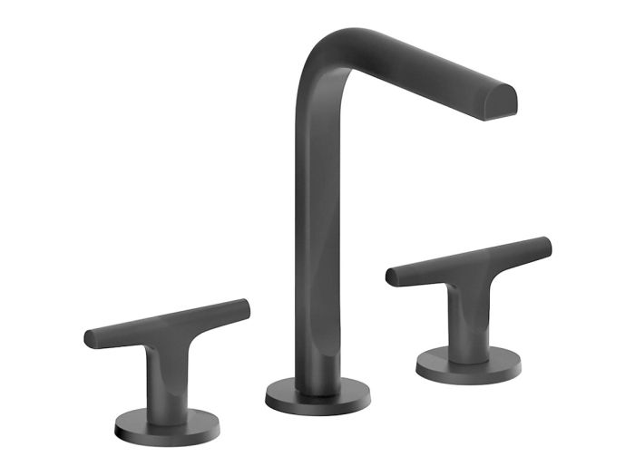 На изображении товар Смеситель для раковины Fantini Sailing на 3 отверстия, вылет 150 мм, без донного клапана, цвет Matt Gun Metal PVD от официального представителя в Москве