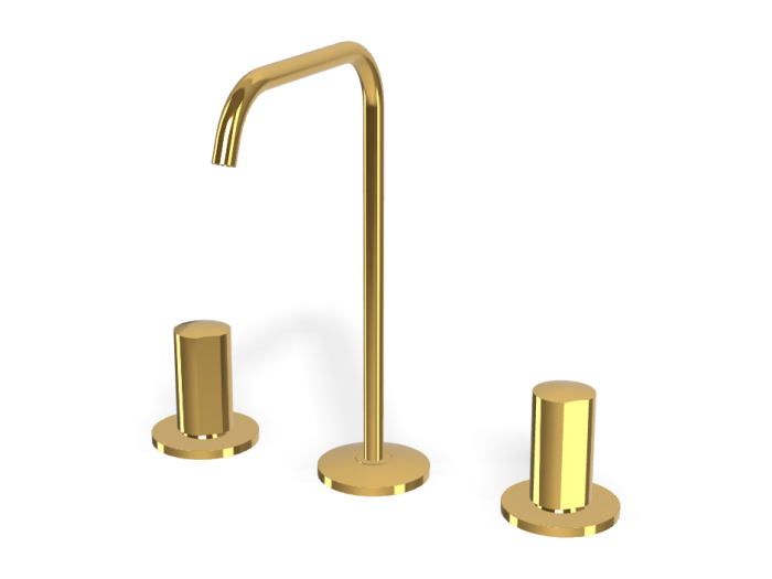 На изображении товар Смеситель для раковины Carlo Frattini SO, без ручек, с вращающимся изливом Ø10 мм, донным клапаном Click-Clack, 2 гибкими шлангами, L-168 мм, цвет золото от официального представителя в Москве