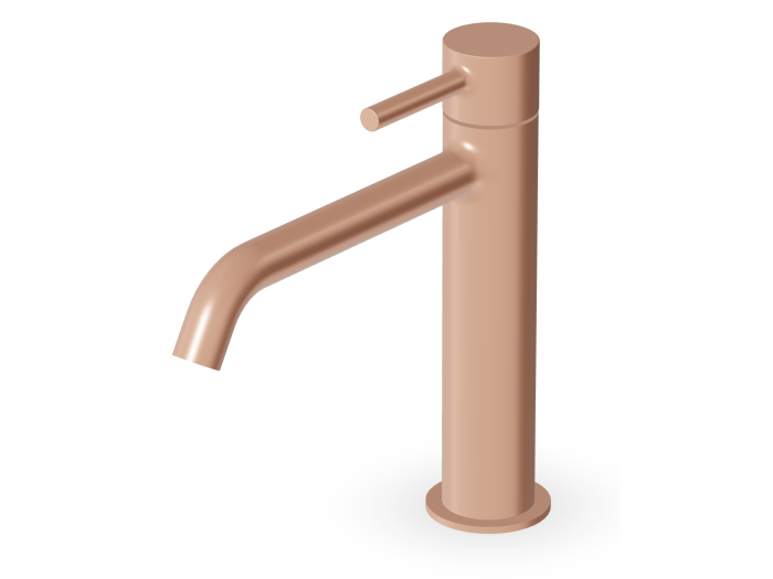 На изображении товар Cмеситель для раковины Zucchetti Pan S, однорычажный, на 1 отверстие, удлинённый излив, аэратор, без донного клапана, гибкие шланги, цвет Pearl Cipria от официального представителя в Москве