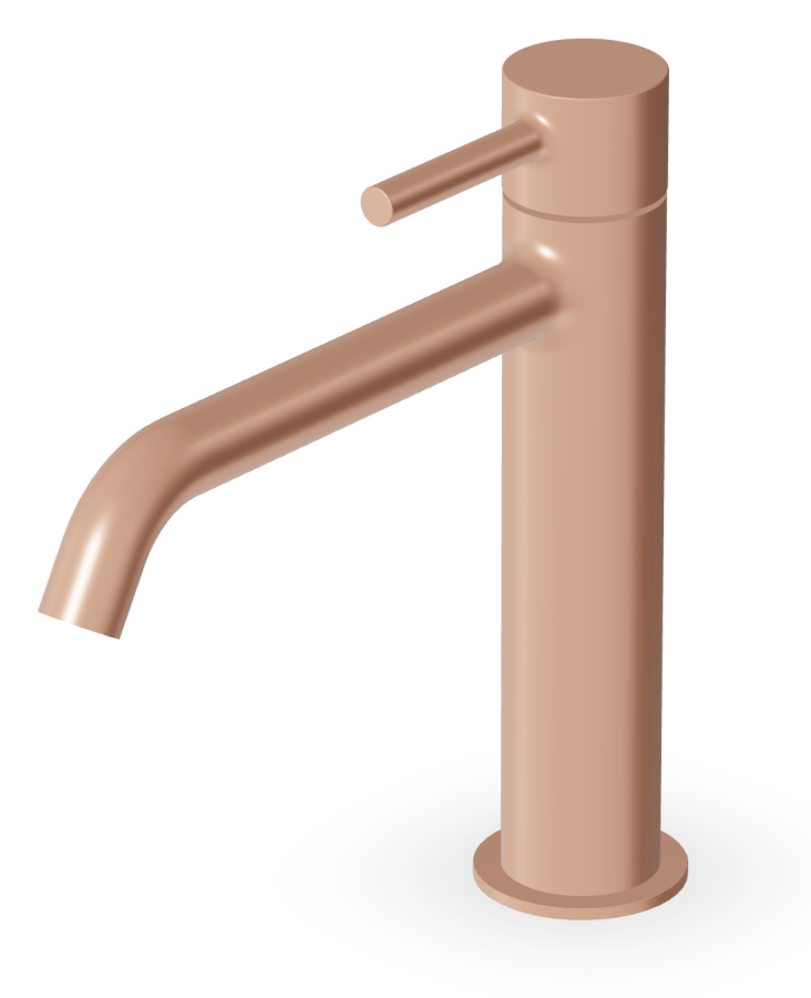 Cмеситель для раковины Zucchetti Pan S, однорычажный, на 1 отверстие, удлинённый излив, аэратор, без донного клапана, гибкие шланги, цвет Pearl Cipria