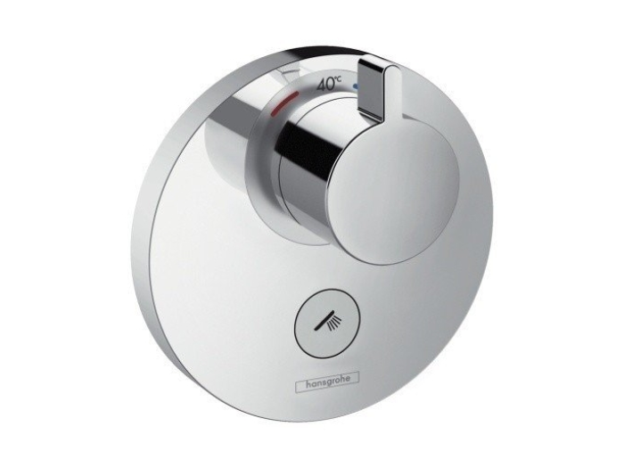 На изображении товар Термостат Hansgrohe ShowerSelect S Highflow, настенный, с клапаном для ручного душа, круглая розетка, внешняя часть, цвет Хром от официального представителя в Москве