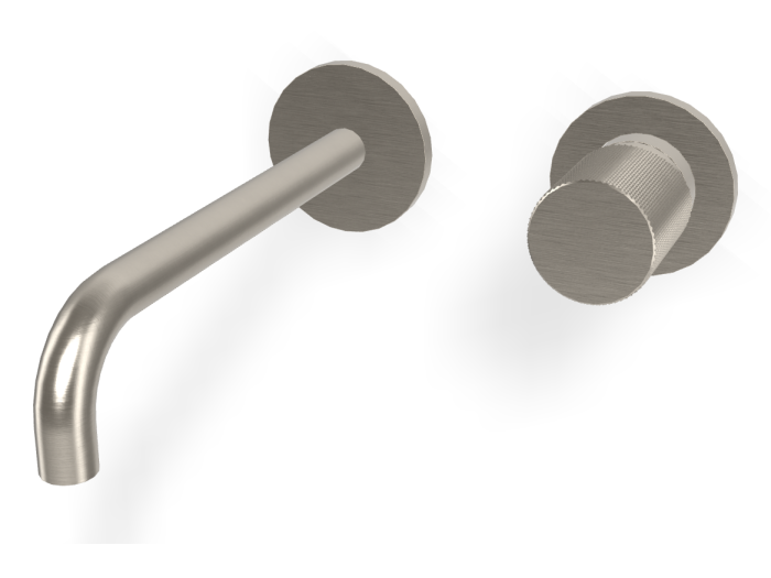 На изображении товар Смеситель для раковины Carlo Frattini Spillo Tech, ручка G Collection, настенный, с донным клапаном Click-Clack, излив 200 мм, внешняя часть, цвет никель брашированный от официального представителя в Москве