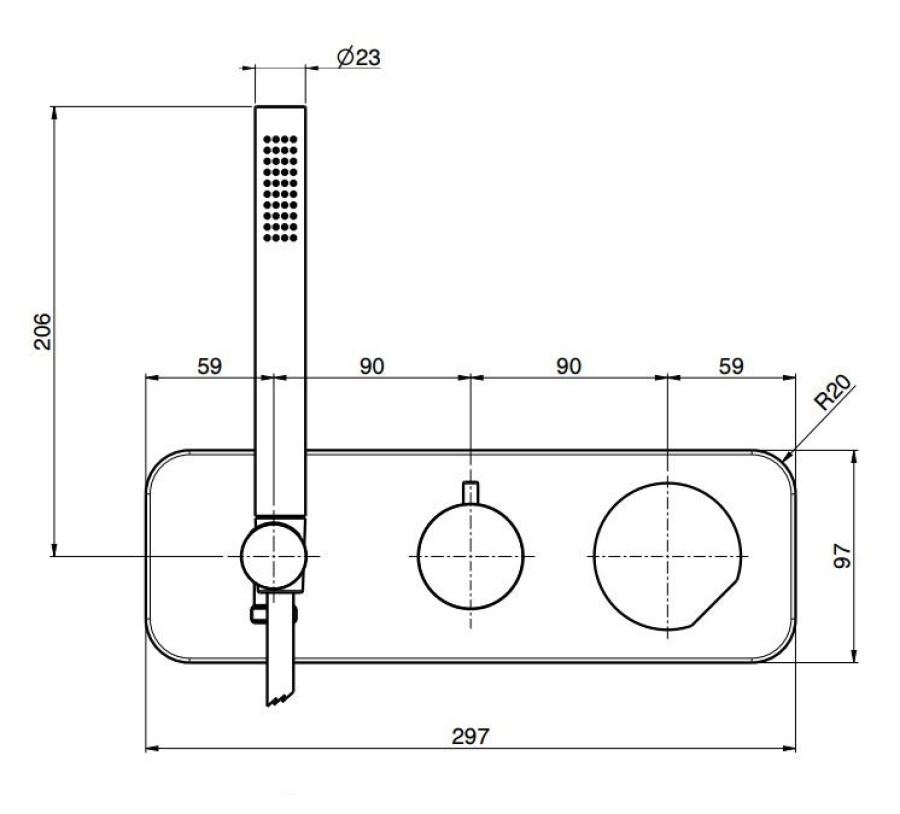 Смеситель для душа Carlo Frattini SO, с переключателем на 2 потребителя, ручным душем, гибким шлангом 1500 мм, без ручек, ширина 297 мм, внешняя часть, цвет никель брашированный - изображение 3