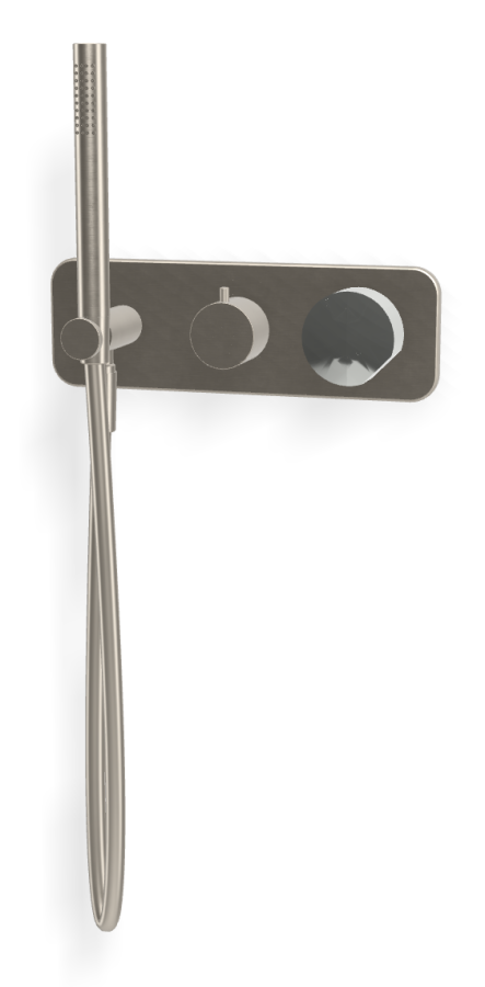 Смеситель для душа Carlo Frattini SO, с переключателем на 2 потребителя, ручным душем, гибким шлангом 1500 мм, без ручек, ширина 297 мм, внешняя часть, цвет никель брашированный