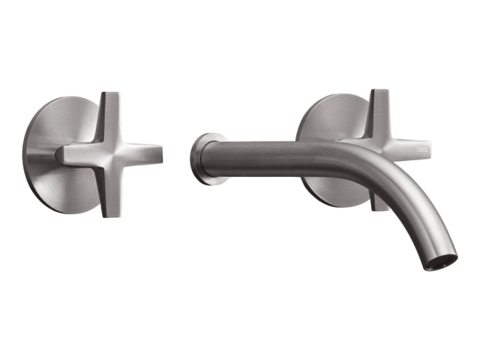 На изображении товар Смеситель для раковины CeaDesign Cross, настенный, на 3 отверстия, внешняя часть, цвет сатинированная сталь от официального представителя в Москве