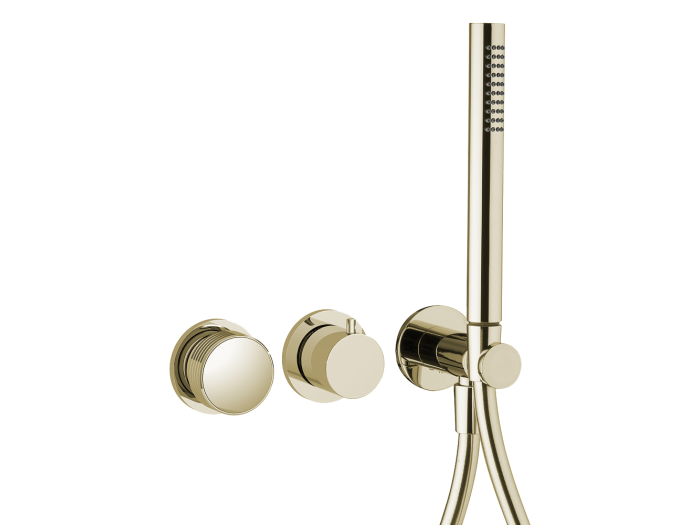 На изображении товар Смеситель для душа Carlo Frattini Texture Collection H , встроенный, перекл-ль на 2 потр-ля, ручной душ, шланг 1500 мм, внешняя часть, цвет браш шампань от официального представителя в Москве