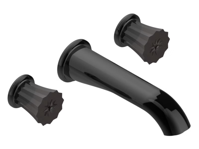 На изображении товар Смеситель THG Mille Nuits - Brume crystal, для раковины, настенный, с длинным изливом, цвет Brown bronze PVD от официального представителя в Москве