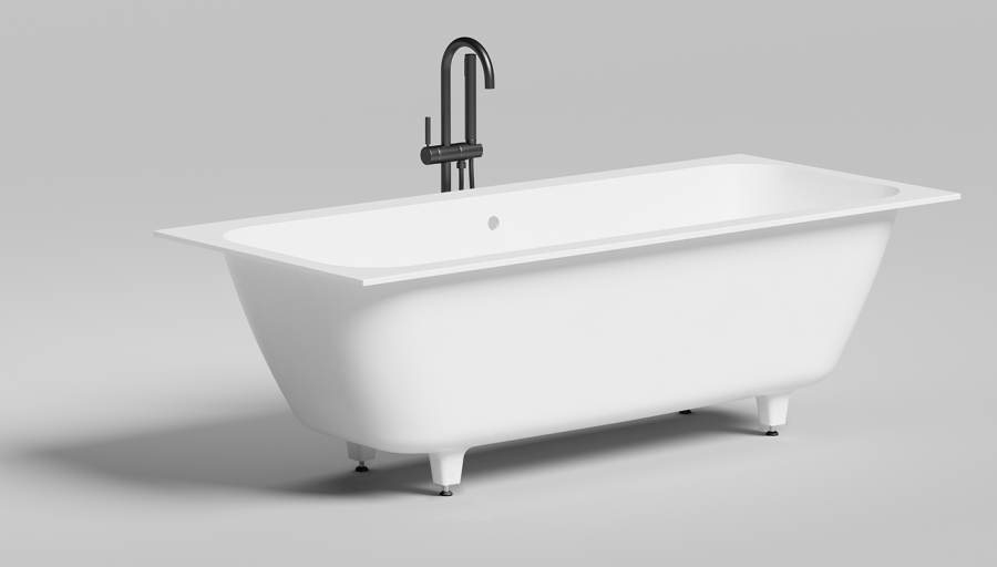 Ванна Salini Orlanda 180  L1800хP800хH600 мм, встраиваемая с прямоугольной чашей, материал S-Stone, регулируемые ножки, цвет белый матовый - изображение 2