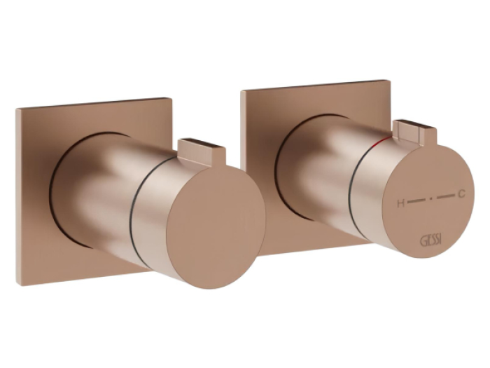 На изображении товар Термостат Gessi Inverso Bath&Shower, внешняя часть, настенный, на 2 позиции, ширина 165 мм, цвет Copper Brushed PVD от официального представителя в Москве
