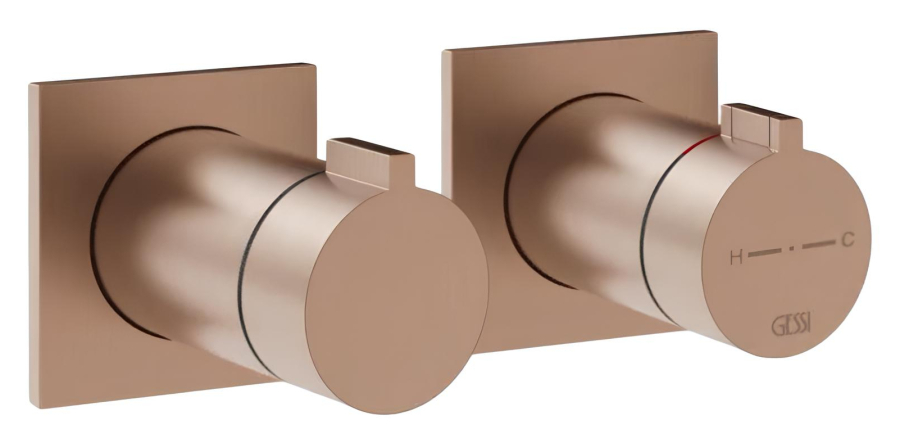Термостат Gessi Inverso Bath&Shower, внешняя часть, настенный, на 2 позиции, ширина 165 мм, цвет Copper Brushed PVD