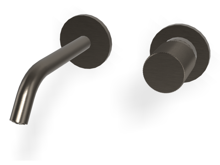 На изображении товар Смеситель для раковины Carlo Frattini Spillo Tech, ручка G Collection, настенный, с донным клапаном Click-Clack, излив 160 мм, внешняя часть, цвет брашированный чёрный хром от официального представителя в Москве