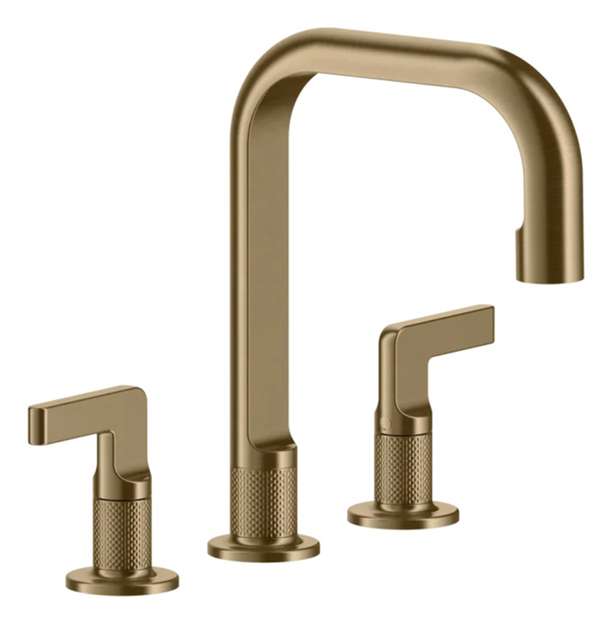Смеситель для раковины Gessi Inciso, на 3 отверстия, средний, без донного клапана, цвет Warm Bronze Brushed PVD