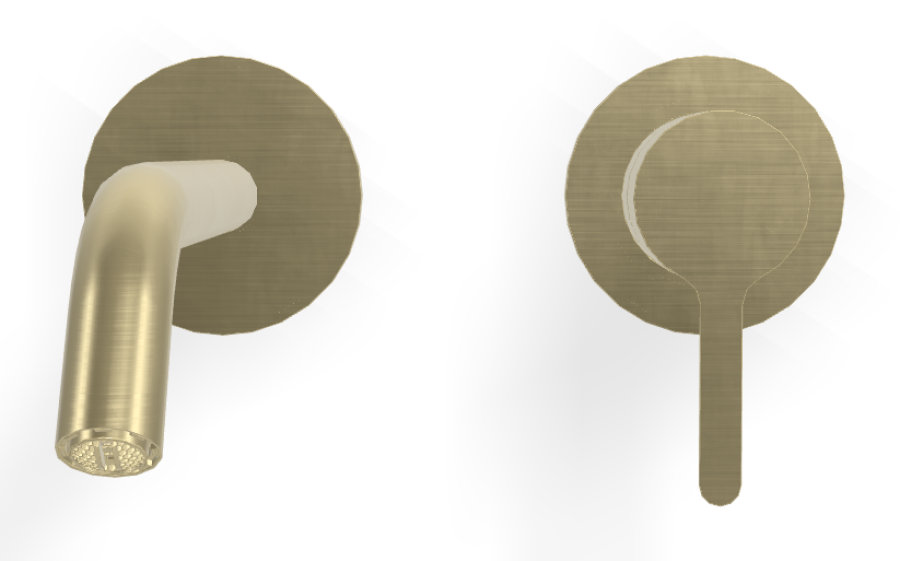 Смеситель для раковины Carlo Frattini Snap, настенный, с донным клапаном Click-Clack, аэратором, излив 200 мм, внешняя часть, цвет брашированная шампань - изображение 1