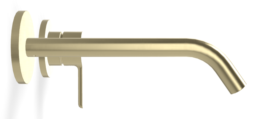 Смеситель для раковины Carlo Frattini Snap, настенный, с донным клапаном Click-Clack, аэратором, излив 200 мм, внешняя часть, цвет брашированная шампань - изображение 2