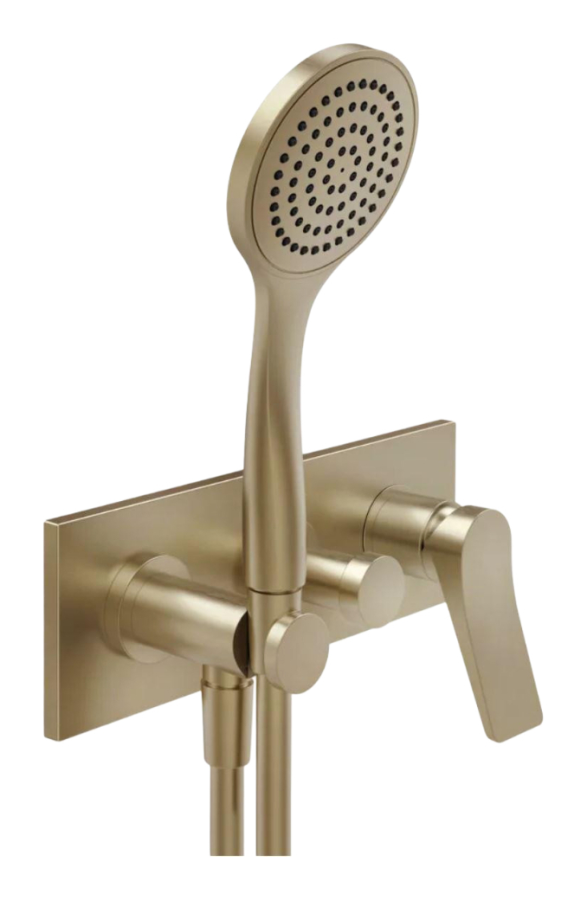Смеситель для душа Gessi Rilievo, однорычажный, на 2 выхода ручной/верхний душ, с держателем лейки, лейкой и шлангом, внешняя часть, Н-308 мм, цвет Warm Bronze Brushed PVD