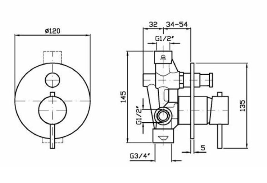 Смеситель для ванны/душа Zucchetti Helm, настенный, с переключателем, круглая розетка Ø 120 мм, внешняя часть, цвет Brushed Copper PVD - изображение 1