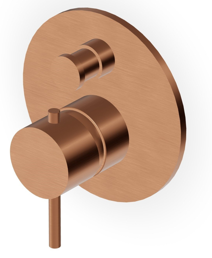 Смеситель для ванны/душа Zucchetti Helm, настенный, с переключателем, круглая розетка Ø 120 мм, внешняя часть, цвет Brushed Copper PVD