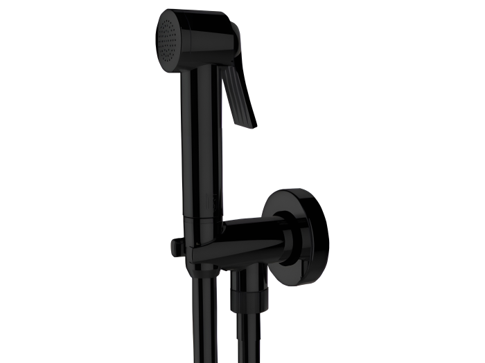 На изображении товар Душ гигиенический Bossini Apice: лейка, держатель, шланг Cromolux 1250 мм, цвет чёрный матовый от официального представителя в Москве